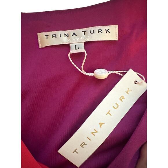 Trina Turk Women's Twist Front Vivid Viola Midi Dress Size L Pink Orange… - Picture 9 of 9